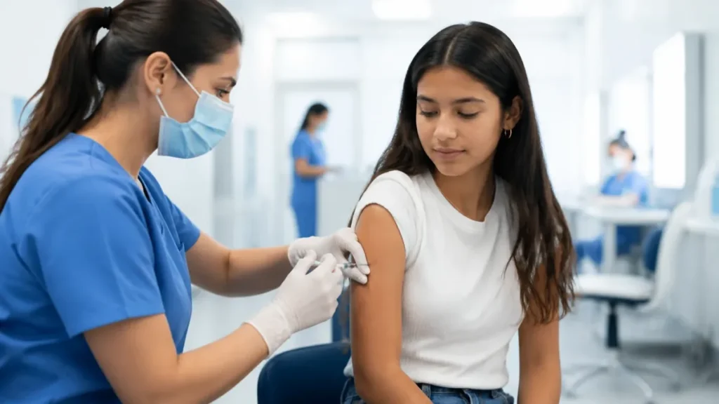 Adolescente recibiendo la vacuna contra el VPH en el brazo
