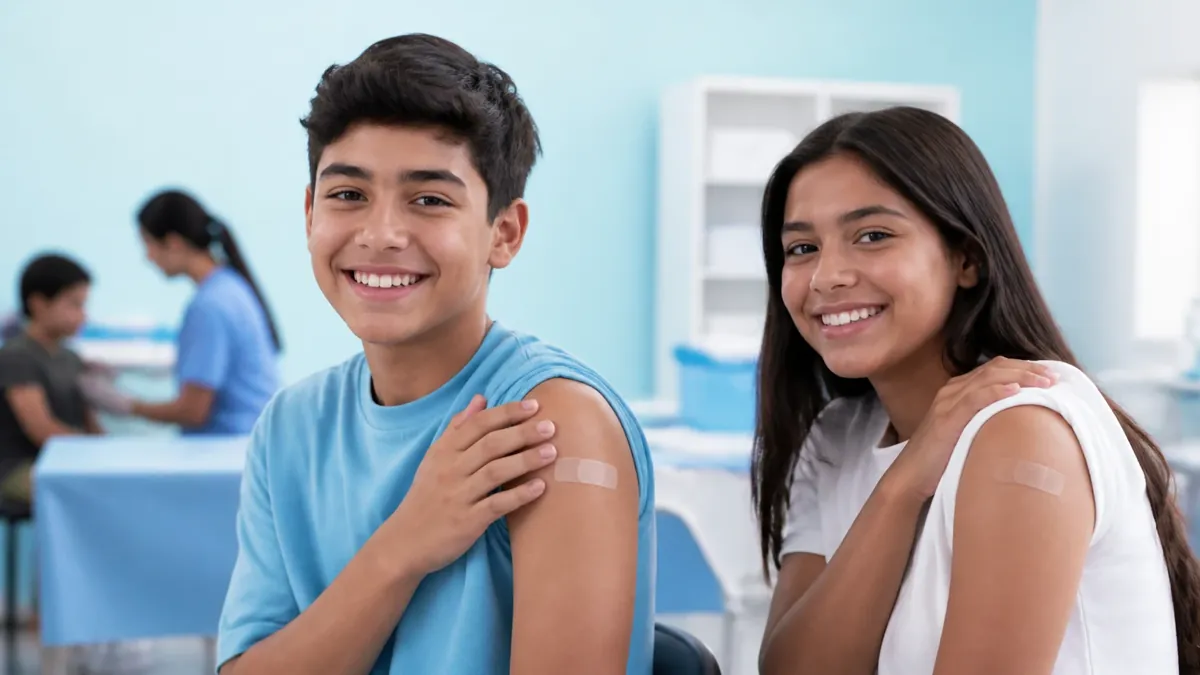 Joven hombre y joven mujer después de vacunarse contra el VPH